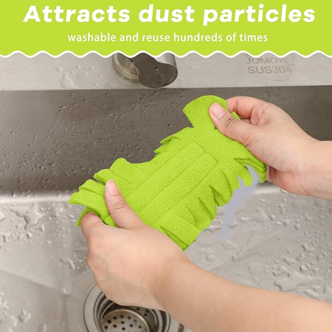 Zubebe 3 Pcs Duster Refill Reusable Fleece Duster Refills Feather Flat Dusters Multi Surface Washable Cleaning Pads Tools for Home, Blinds, Car, Pet, Furniture, Fans (Rose Red,Green,Blue)