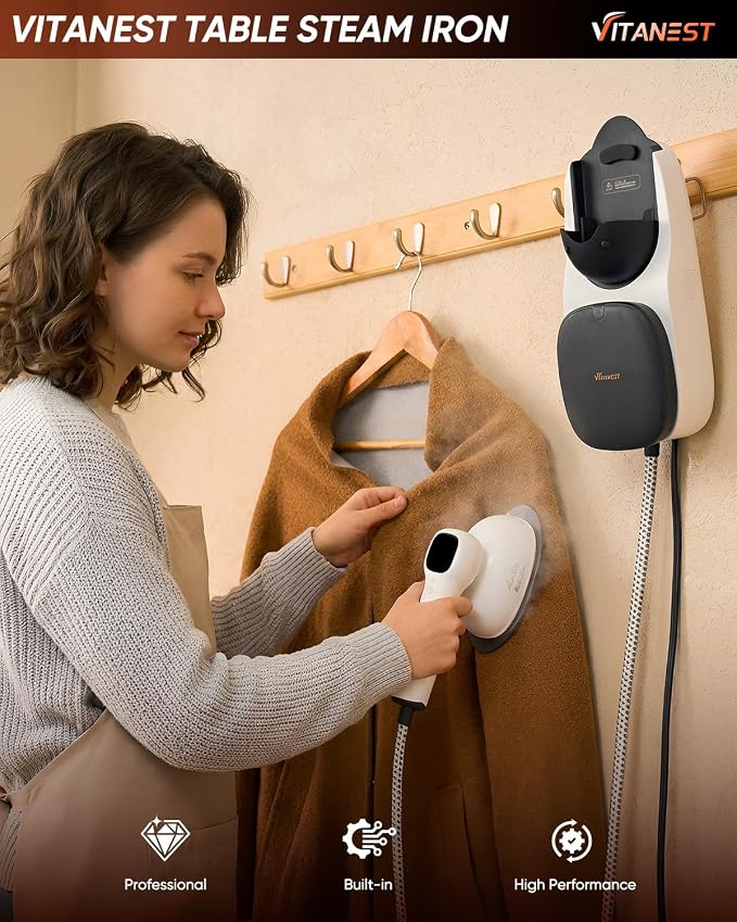 VITANEST 2-in-1 Steam Iron & Steamer, 1150W Turbo with 30s Heat-Up, 570mL Detachable Tank, 6 Modes, Self-Cleaning, Vertical & Horizontal Ironing for Home & Travel (White)