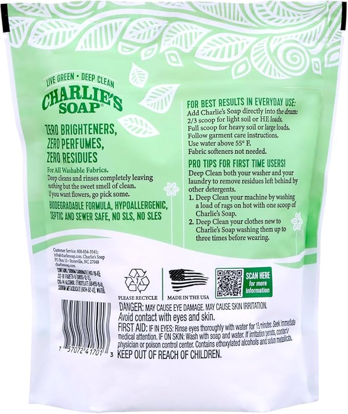 Charlie’s Soap Laundry Essentials Variety Pack – Oxygen Bleach (4 lb) + Laundry Powder Detergent (100 Loads) – Fragrance Free, Deep Cleaning, Safe for Colors & Whites