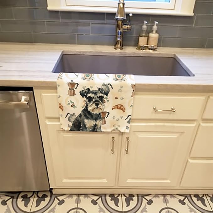 Caroline's Treasures Black & Silver Miniature Schnauzer Coffee Bar Kitchen Towel Velour Plush Front and Cotton Loop Back Machine Washable