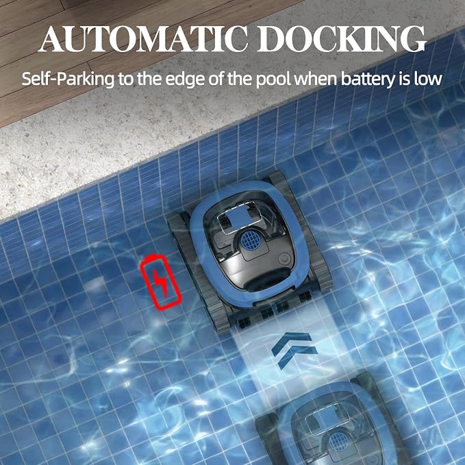 Robotic Pool Vacuum, 3-in-1 Cordless Pool Cleaner for Inground & Above Ground Pools, Wall & Waterline Cleaning, Smart Navigation, Self-Parking