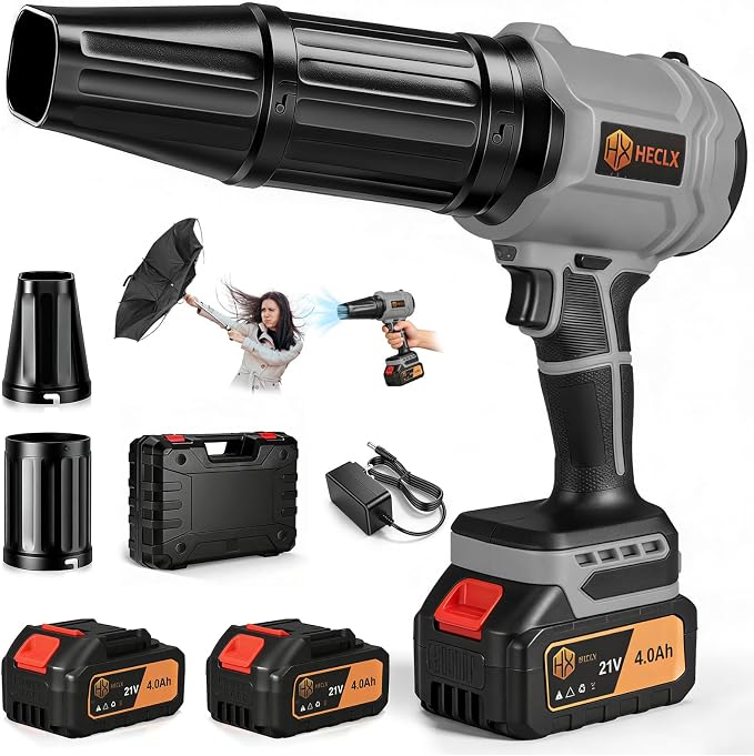 Leaf Blower Cordless, Snow Blower Cordless with Battery and Charger, Car Dryer Air Blower, Handheld Leafs Blower Dryer Air Blowers for Patio Cleaning, Gray