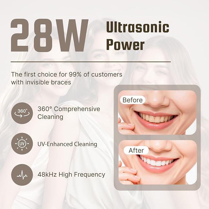 Ultrasonic Retainer Cleaner, 48kHz Dental Cleaning Pod with Digital Timer & 200ML Capacity for Dentures, Aligners, Night Guards,Mouth Guards, Braces, Toothbrush Heads &Jewelry (Purple;)