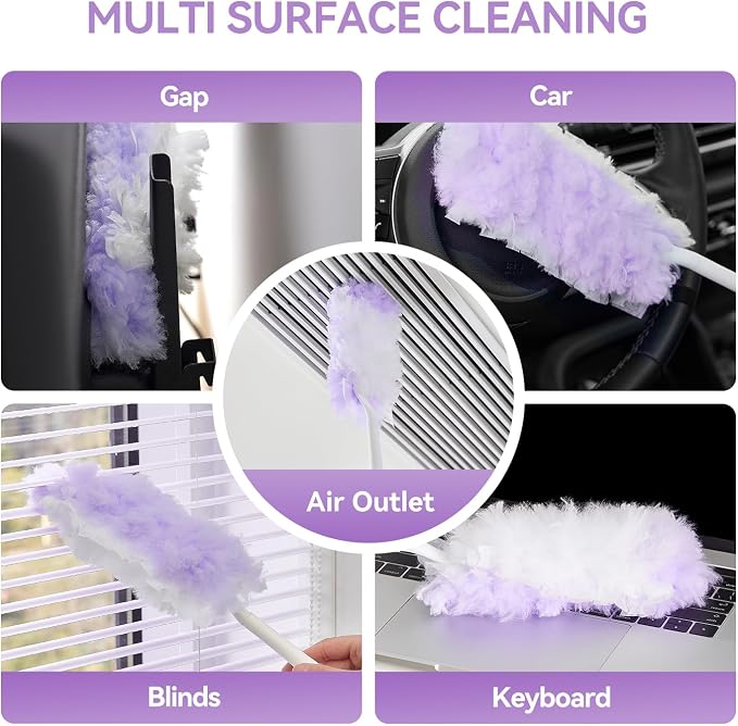 30 Count Duster Refills with 1 Handle, Heavy Duty Microfiber Feather Duster, Disposable Multi Surface Duster Kit, Household Cleaning Tool for Pet Hair, Home, Office, Blind, Furniture