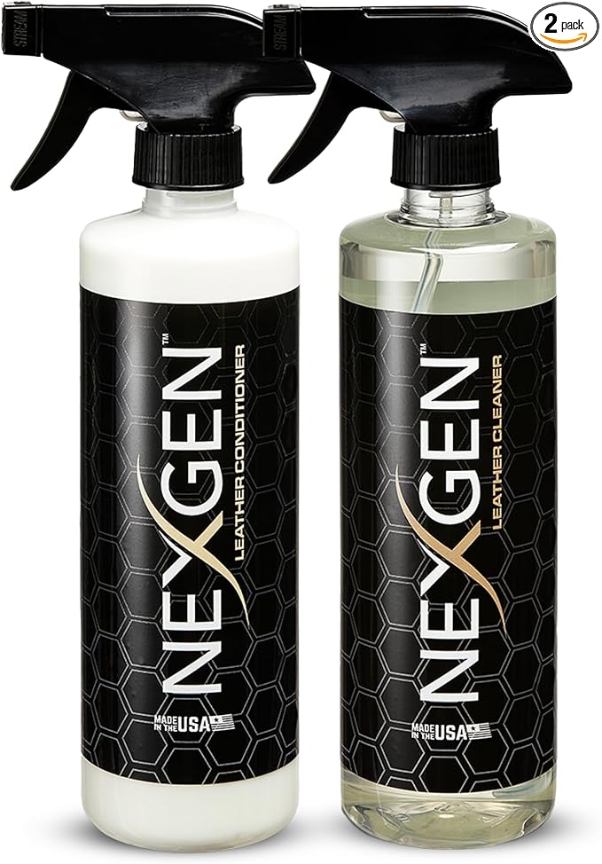 Nexgen Car Leather Cleaner and Conditioner Set - Quick Spray Car Seat Conditioner and Leather Restorer - Gentle Liquid Formula, Multi-Purpose Cleaner for Cars, Couch, Boots, Purses, and More