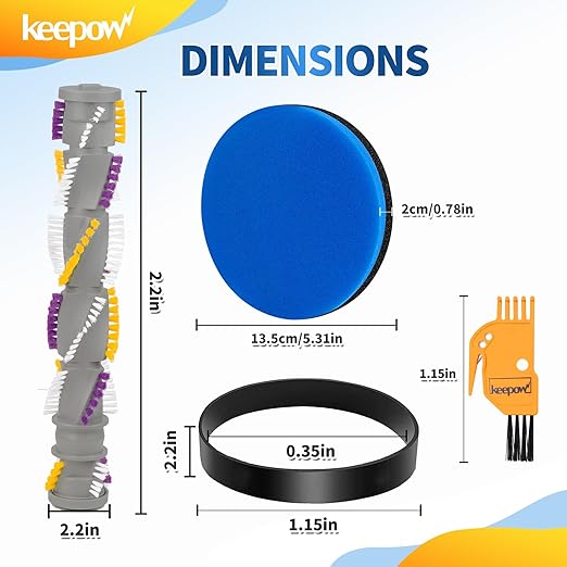 KEEPOW Replacement Parts Set for Bissell Cleanview Swivel Upright Bagless Vacuum 2252 2486 2488 2489 2253 2254 2258, 1 Brush Roll 1604545 + 2 Vacuum Belt 3031120 + 4 Vacuum Filters 12141