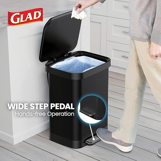 Glad 13 Gallon All Stainless Steel Trash Can with Clorox Odor Protection