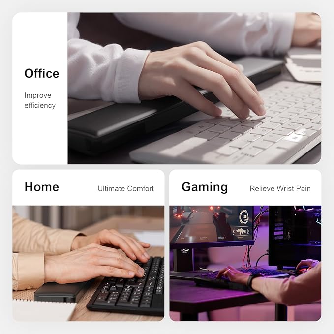 Keyboard Wrist Rest with Cleaning Kit, Ergonomic Design Wrist Rest for Computer Keyboard, Laptops, Tablets, Wrist Support for Typing, Gaming, Black