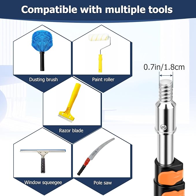 3.7-12 FT Telescopic Extension Pole Adjustable Aluminum Paint Roller & Cleaning Pole | Universal Twist-On Metal Tip | Sturdy Multi-Purpose Household Tool for Dusting, Painting & More