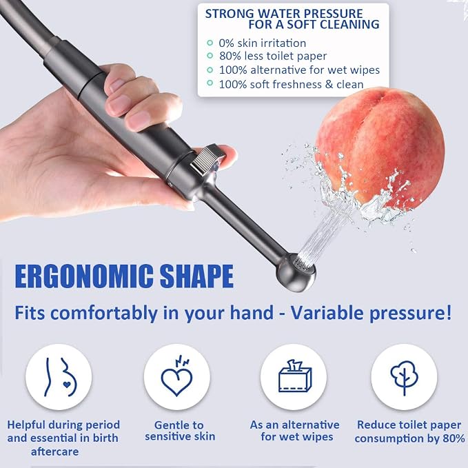 SonTiy Handheld Bidet Toilet Sprayer Gunmetal, Cloth Diaper Sprayer Bathroom Hand Held Jet Spray Bidet Attachment for Toilet with Adjustable Pressure Control, Solid Brass, 7.2" Bidet Wand
