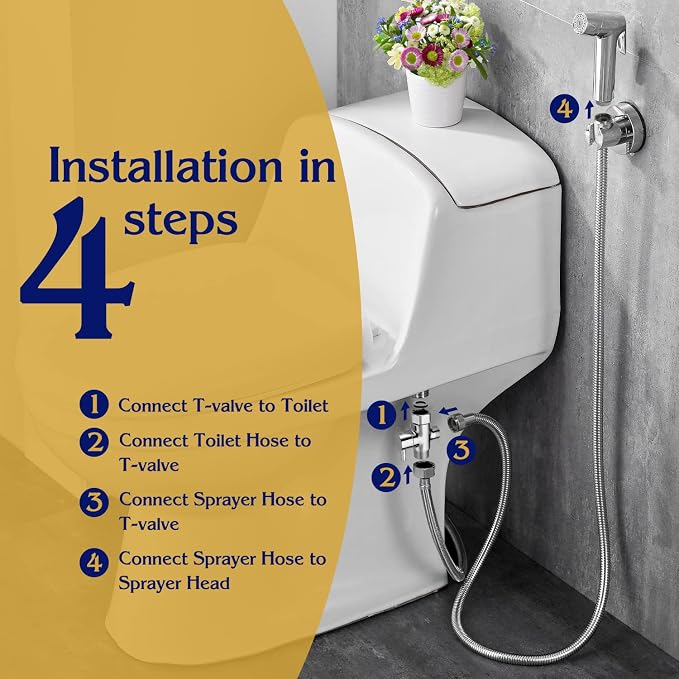 Handheld Bidet Sprayer for Toilet, Muslim Shower Bidet Attachment for Toilet, Cloth Diaper Toilet Sprayer, Jet Spray for Toilet with Bidet Hose for Feminine Wash (Chrome)