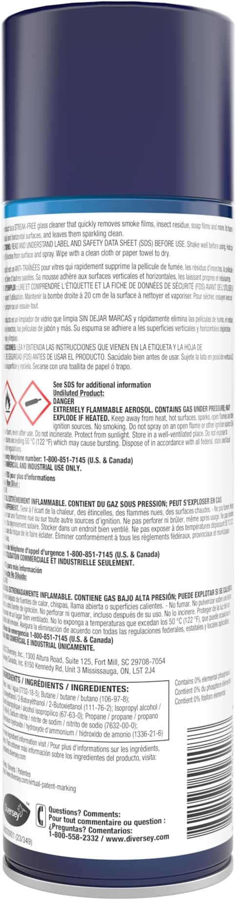 GLANCE 101109731 Powerized Professional Glass Cleaner, Foaming Formula Clings to Windows, Mirrors & Hard Surfaces, Aerosol Spray, 19-Ounce (Pack of 12)
