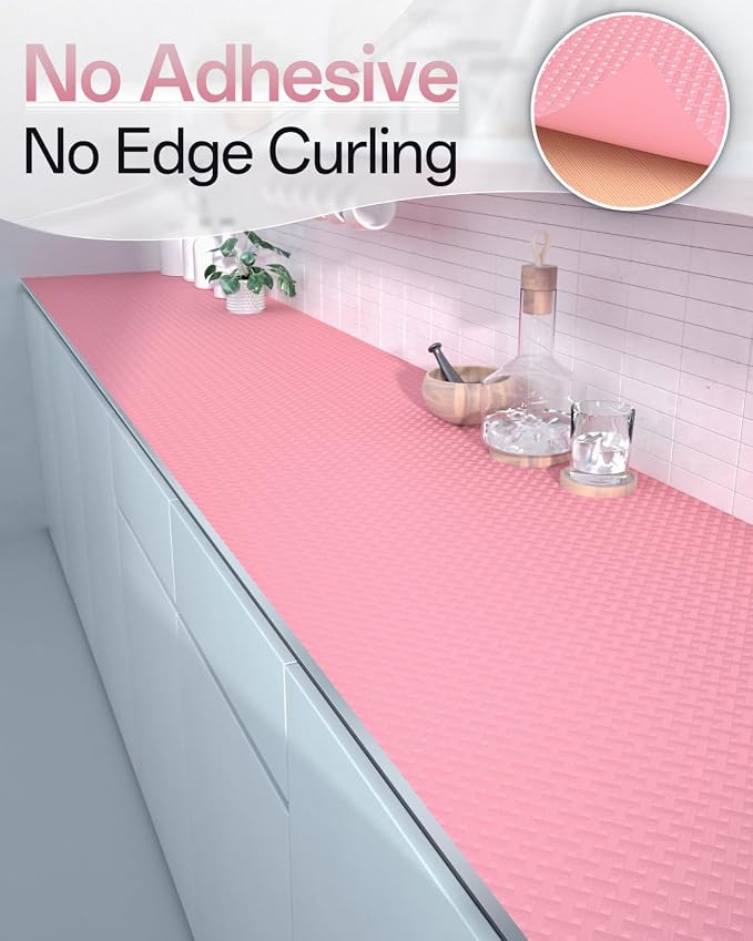 Shelf and Drawer Liner for Kitchen Cabinet, Non-Adhesive 24in x 240in Waterproof Contact Paper Refrigerator Liners Thickened Durable EVA Material Non Slip Mat for Dresser Cupboard Pantry Protector