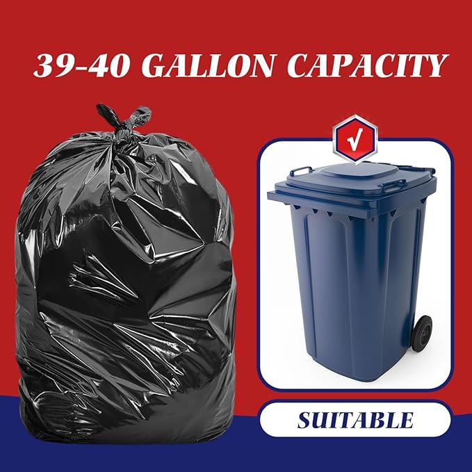 Teivio Large Black Trash Bags 40-45 Gallon 200 Counts Multipurpose Trash Bags,39,40,42,44,45 Gal,Heavy Duty Garbage Bags,For Industrial, Commercial, Construction, Outdoor, Lawn, Leaf, Can liners