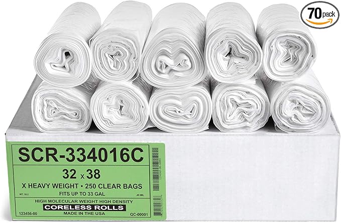 Aluf Plastics 33 Gallon Trash Bags-Source Reduction Series Value High Density 16 Micron Gauge (equiv) - Intended for Home,Office,Bathroom, Paper, Styrofoam(1 Pallet of 70 Cases, 17500 Bags Total)