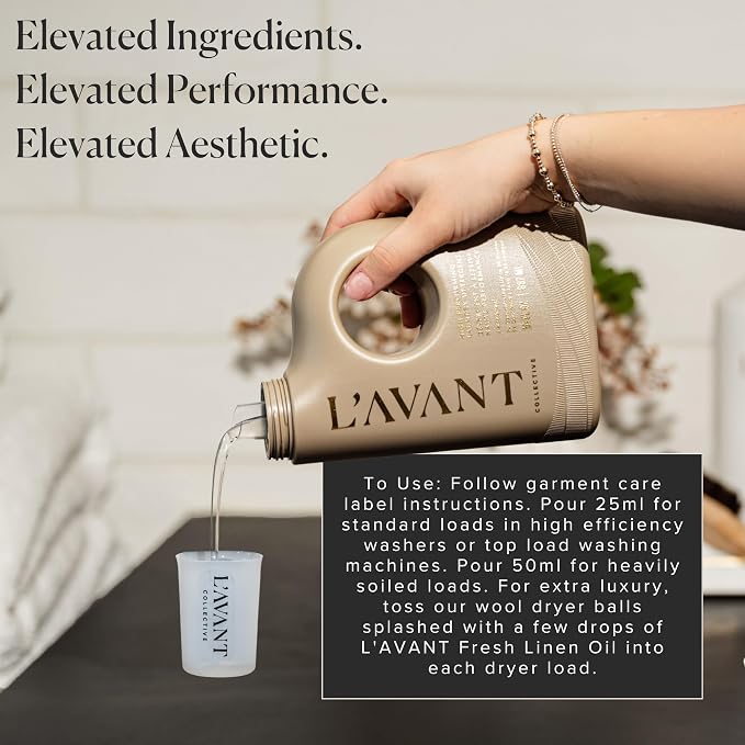 L'AVANT Collective Luxury Laundry Detergent Refill | Eco-Friendly, 75% Less Plastic | Ambre Santal | Natural Non-Toxic Liquid Laundry Soap with Enzymes | Plant-Based, HE Compatible | 32 oz