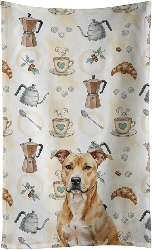 Caroline's Treasures Fawn American Staffordshire Terrier Coffee Bar Kitchen Towel Velour Plush Front and Cotton Loop Back Machine Washable