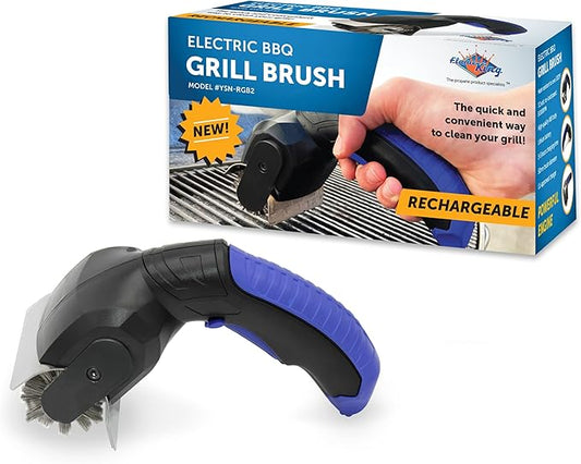Flame King Electric BBQ Grill Brush Cordless and Rechargeable Stainless Steel Bristles,Black