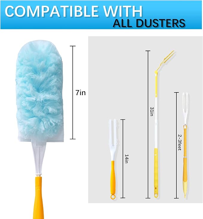 60 Count Disposable Dusters Refills, 360° Heavy Duty Duster Refills Compatible with Swiffer Duster Refills (60 Count Duster Refill +2 Handle)