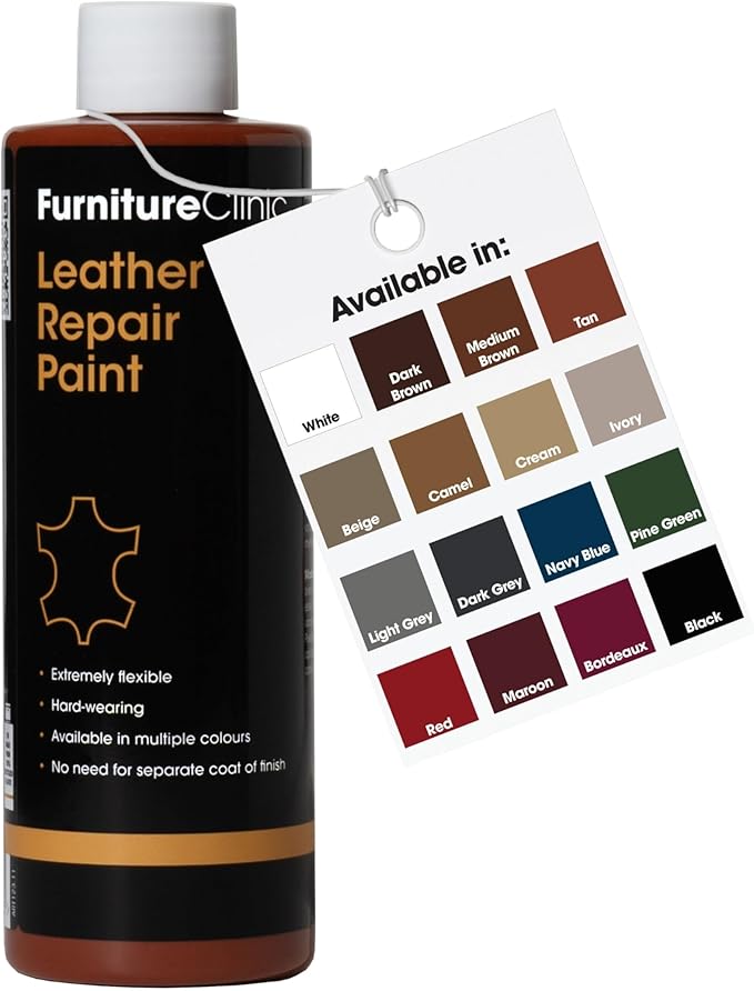 Furniture Clinic Leather Repair Paint | 2-in-1 Seal and Color | Use on Scratches, Tears, and Holes in Car Seats, Furniture | Quick and Easy Leather Repair Kit for Furniture (Tan, 500ml / 17oz)
