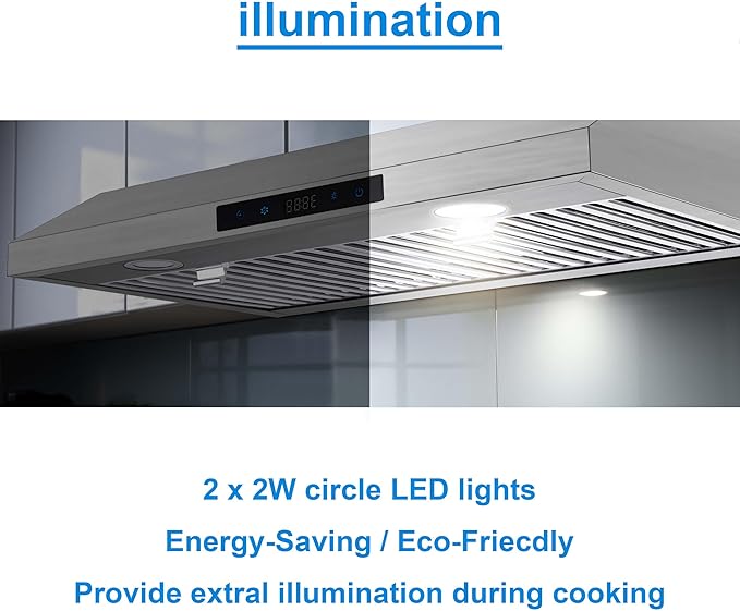 SNDOAS Range Hood 30 Inch Under Cabinet,Ductless Range Hoods with Touch Control,3-Venting Kitchen hood,Stainless Steel Vent Hood,Under Cabinet Range Hood 30 inch,Hood Vents for Kitchen 3 Speeds