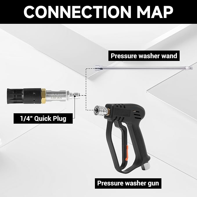JOEJET Adjustable Downstream Soft Wash Twist Nozzle, 7-12 GPM | 0-60° Adjustable Long Range Spray Nozzle with 1/4" Quick Connect Plug, for Roof Cleaning, 1000-6000 PSI