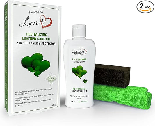 Excelsior Revitalizing 2 in 1 Leather Cleaner & Conditioner Care Kit Includes Polishing Cloth & Sponge