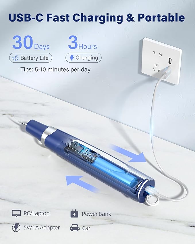 Plaque Remover for Teeth - Tartar Remover for Teeth with LED Light & 5 Modes, Rechargeable Hard Plaque Remover with 2 Replaceable Heads, Ultrasonic Teeth Cleaner Kit for Home Use