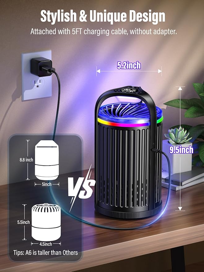 Fly Trap Indoor - Fruit Fly Traps for Indoors, Gnat Traps for House Indoor with 3-in-1 Multi-Insect Catching + UV&Blue Light + Fan Suction, Ideal for Garage/Kitchen/Patio/Plant Pots, 10 Refills, Black