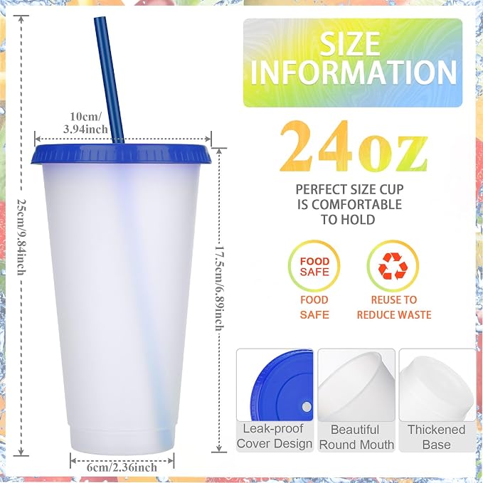 Honeydak 100 Pack Tumbler with Straw and Lid Bulk Water Bottle Iced Coffee Travel Mug Cup Reusable Plastic Cups for Party Birthdays 24-27 oz (Chic Color)