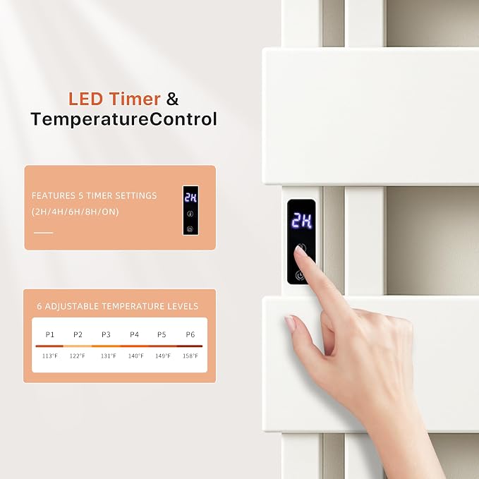 Electric Towel Warmer with Smart LED Timer, Modern [2/3/4] Bar Large Panel Heated Towel Rack, Wall-Mounted Plug-in/Hardwired 2-in-1, Rapid Warmth for Bathrooms, [Matte Black/Alpine White]