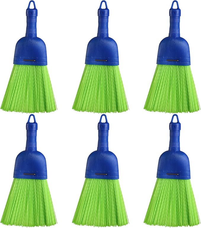 Domensi 6 Pcs Whisk Broom Poly Fiber Handheld Brush Hand Brush Outdoor Car Broom with Hang Hole for Cleaning Inddoor Porches Floors Decks Driveways Dirt Dust