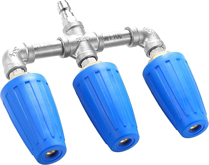 Triple Turbo Nozzle Pressure Washer, 3-in-1 Power Washer Turbo Nozzle with 1/4" Quick Connect, 360° Rotating Turbo Nozzle Tip- 4000 PSI, 4-6 GPM, 2.0 Orifice, Blue