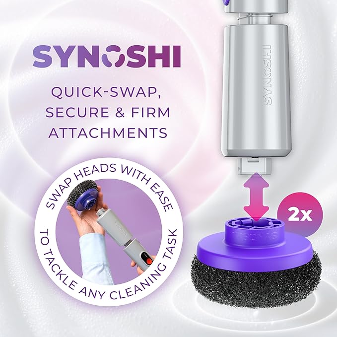 Synoshi PRO Electric Spin Scrubber & Steel Brush Heads (2 Units) Perfect for Grills, Ovens. Power Scrubber for Intensive Cleaning