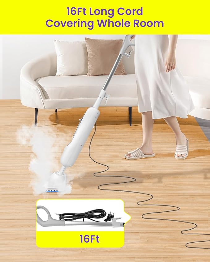 Steam Mop for Floor Cleaning, Effortless Ergonomic Design Floor Steamer for Hardwood and Tile, Adjustable Steam Modes, 1500W High Power, 16.4ft Cord, 400Ml XL Tank, 2 Washable Pad (1) (1)