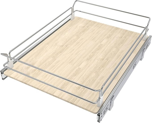Pull Out Cabinet Organizer 18" W X 22" D, Slide Out Drawers For Kitchen Organizers and Storage, Pull Out Drawers For Cabinets Capacity Heavy Duty Caddy, Cabinet Shelves Wood Chrome, Pantry Storage