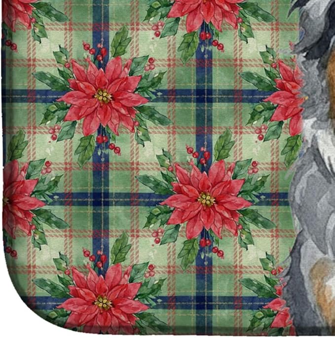 Caroline's Treasures Blue Merle American Shepherd Christmas PoinsettIas Dish Drying Mat Absorbent Dish Drying Mat Pad for Kitchen Counter Dish Drainer Mat for Countertop, 14 x 21", Multicolor