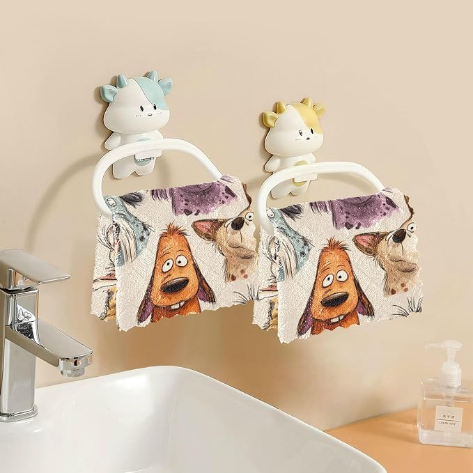 Beige Cartoon Pet Dogs Kitchen Towels Dish Cloths Set of 6 Microfiber Cleaning Cloths for Cars Super Absorbent Machine