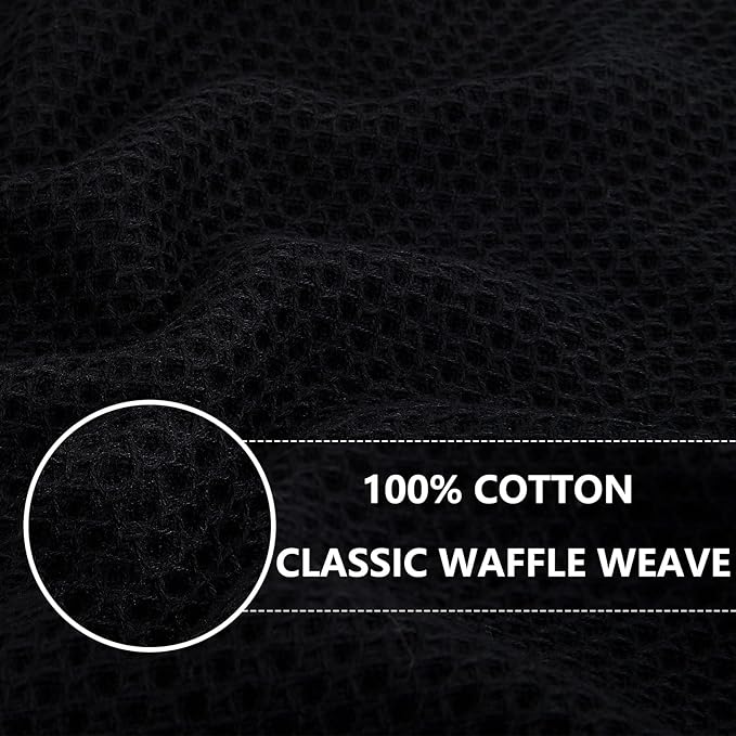 Homaxy 100% Cotton Waffle Weave Kitchen Dish Cloths, 12x12 Inches, 6-Pack, Black Kitchen Towels and Dishcloths Set, Black & Grey