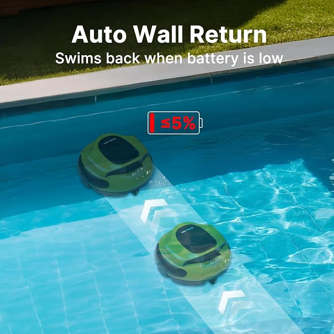 Cordless Robotic Pool Cleaner - Dual Motor Powerful Suction, 150 Min Runtime, Auto Parking, Ultra-Quiet, for In-Ground Pools Up to 50ft, Energy Efficient & Lightweight (Yellew)