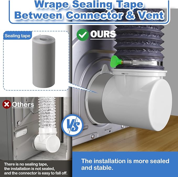 Dryer Vent Hose Kit for Tight Spaces, 90 Degree Elbow, Dual Elbow, Easy Installation, Airtight Sealing, 1 Pack