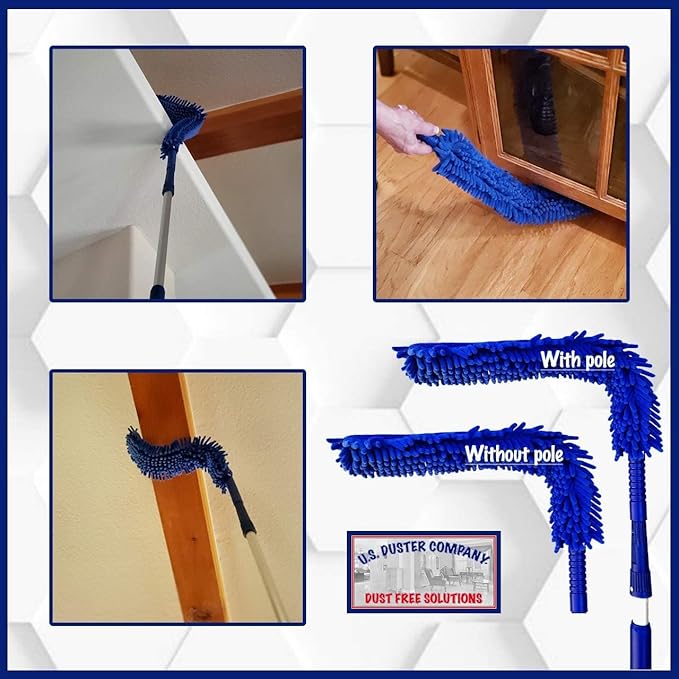 Spider Web Brush with Pole | Chenille Extension Duster, Aluminum Extension Rod | Extend 18-20 feet Cleaning High Ceilings, Cathedral Ceilings, Ceiling Fans