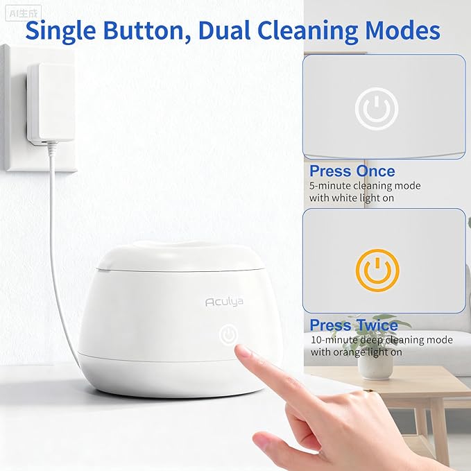 Ultrasonic Retainer Cleaner Machine 48 kHz Denture Cleaner 200ml Dental Cleaner Pod for Aligner Retainer, Jewelry, Night Guard, Brace, White