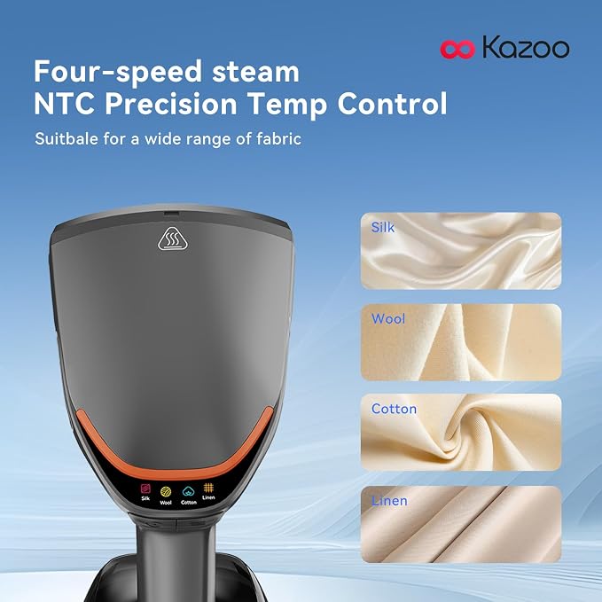 Handheld Steamer for Clothes, 1800W Portable Garment Steamer with 30s Fast Heat, 4 Fabric Modes for Silk/Wool/Cotton/Linen, 255ml Detachable Tank, Wrinkle Remover Iron Press with Lint Brush