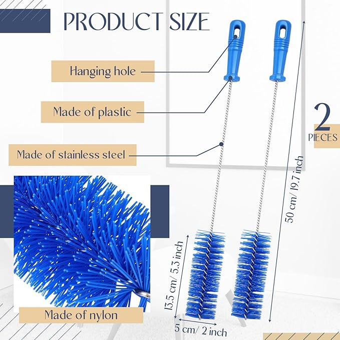 Baderke 2 Pieces Drain Brush Pipe Cleaning Tube Brushes 19.7 Inch Plastic Shower Pipe Flexible Cleaning Tool(Blue,19.7 x 2 Inch)