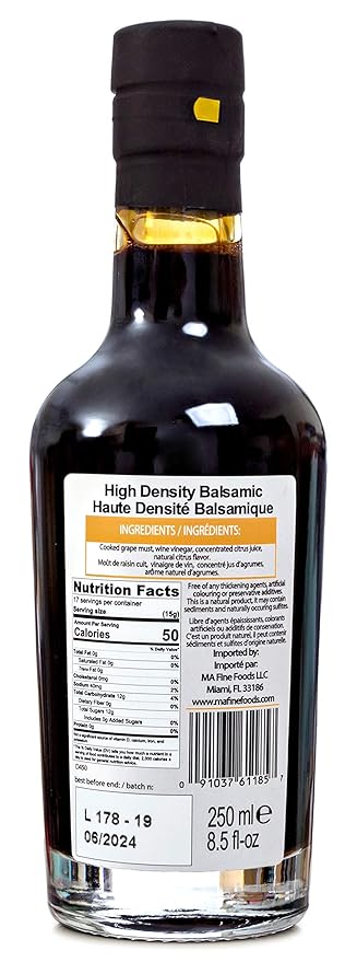 QO Gourmet Thick Flavored Aged Dense Balsamic Vinegar | High Density CITRUS Infused Italian Vinegar | 250ml/8.45 fl.oz.| All Natural | Produced & Bottled in Modena, Italy
