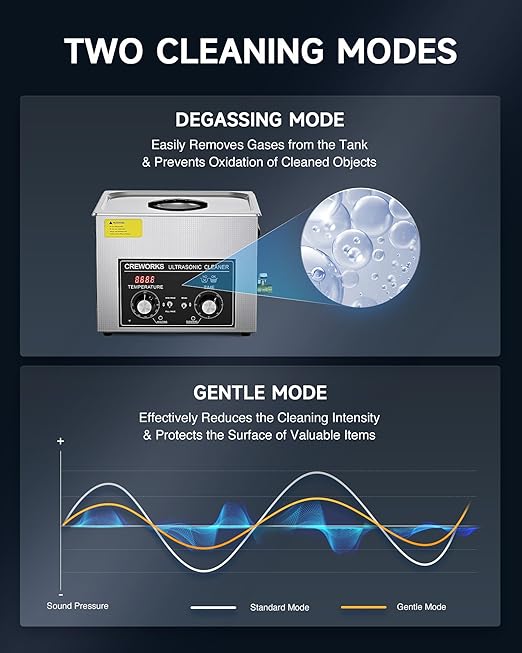 CREWORKS 15L Ultrasonic Cleaner with Heater and Timer, 360W Stainless Steel Ultrasonic Cleaner Machine with Degas & Gentle Modes, Ultrasonic Parts Cleaner with Knob Control for Machine Part Auto Tool