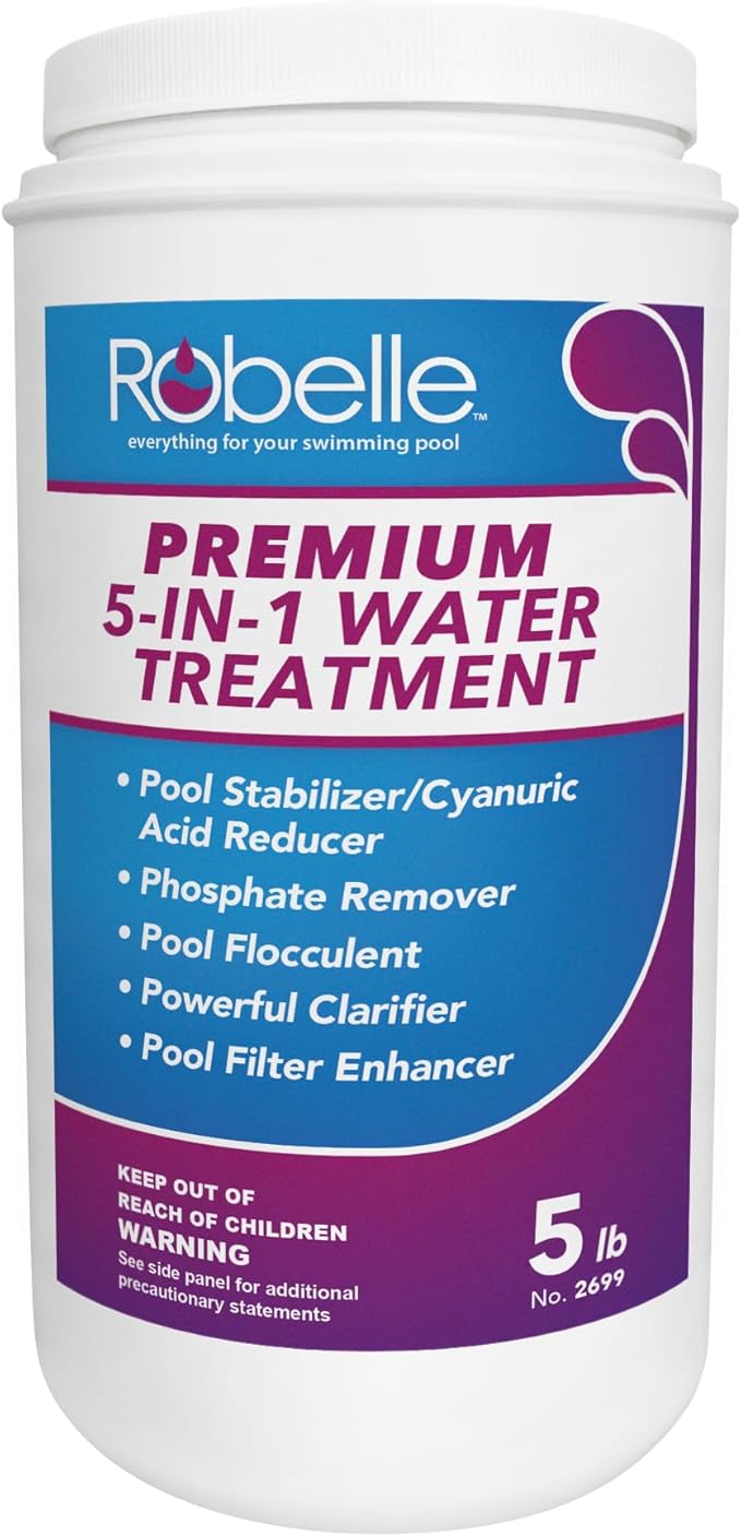 Robelle 5-Pounds Premium 5-in-1 Pool Water Treatment, Cyanuric Acid Reducer, Phosphate Remover, Made in USA