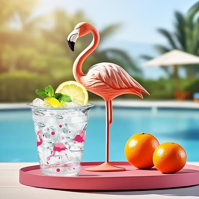 Uiifan 50 Pcs Flamingo Cups Bulk Hawaiian Luau Party Favor 12 oz Disposable Plastic Pink Flamingo Cups Summer Tropical Party Supplies for Let's Flamingle Drinking Beverage Bachelorette Bridal Shower