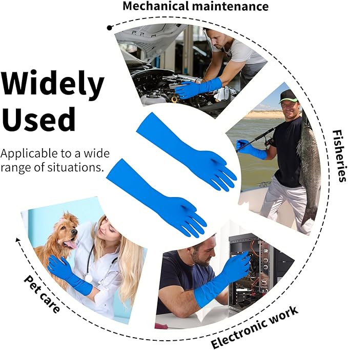 16 inch Nitrile Disposable Gloves Long Sleeved Blue 6Mil Durable Waterproof Latex Free Cleaning Dishwashing 50PCS
